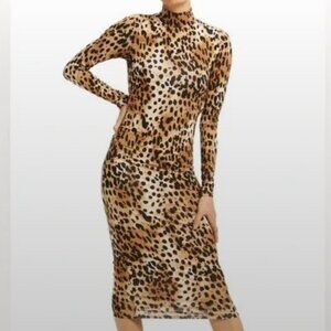 Good American Leopard Print Sundown Midi Dress Size Small/1